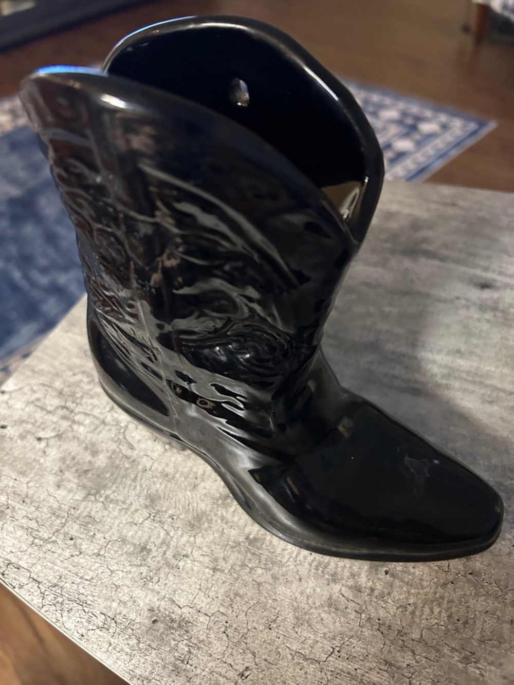 Vintage Ceramic Pottery Boot Planter VaseBlack. 7”